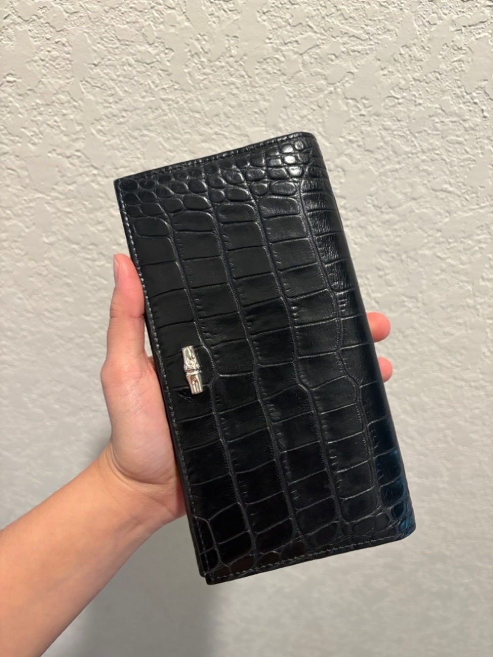 Longchamp Black Leather Croc Leather Embossed Long Snap Wallet - Picture 12 of 12
